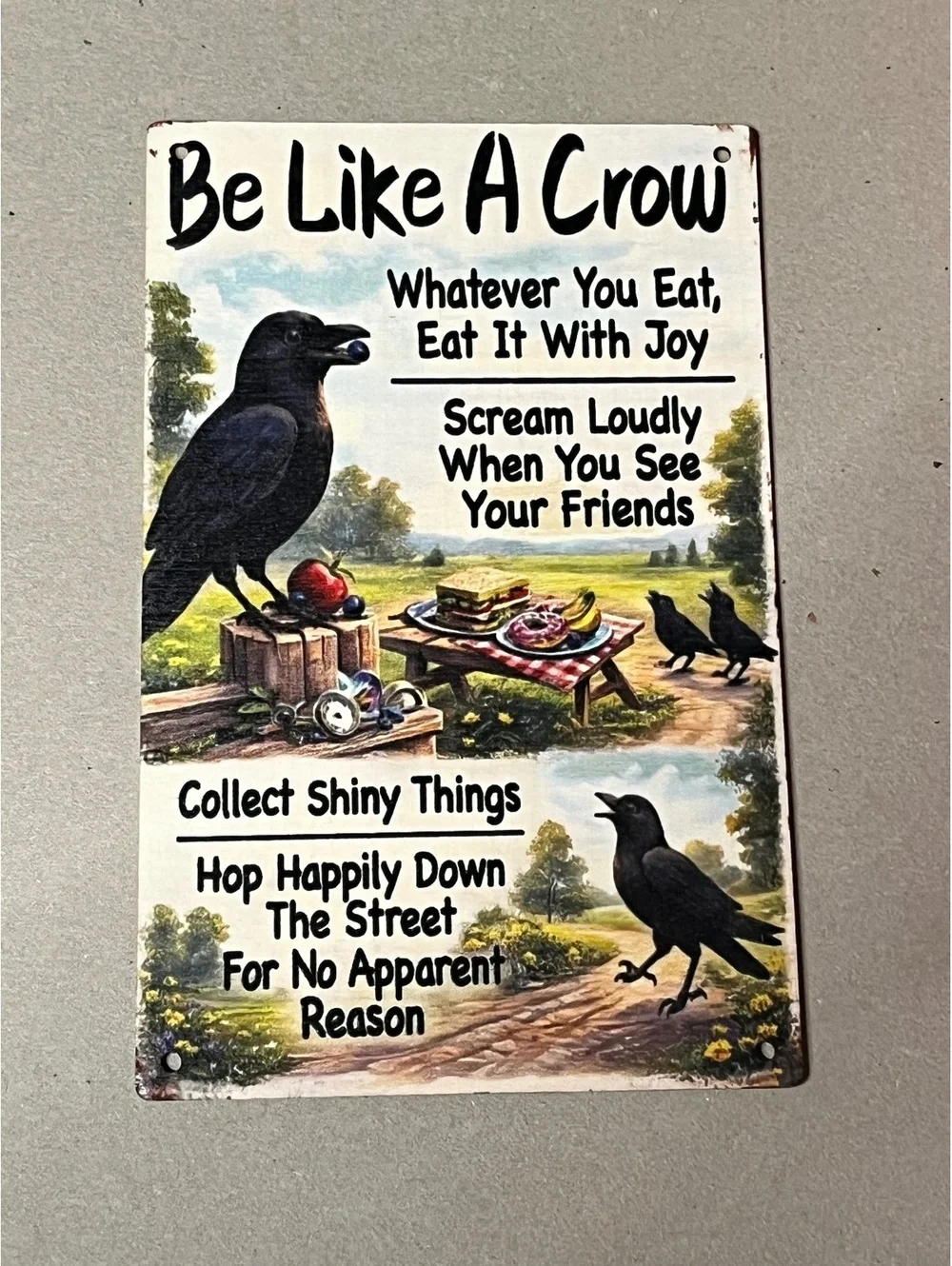 Vintage-Inspired Be Like A Crow Metal Sign - Quirky metal Wall Decor